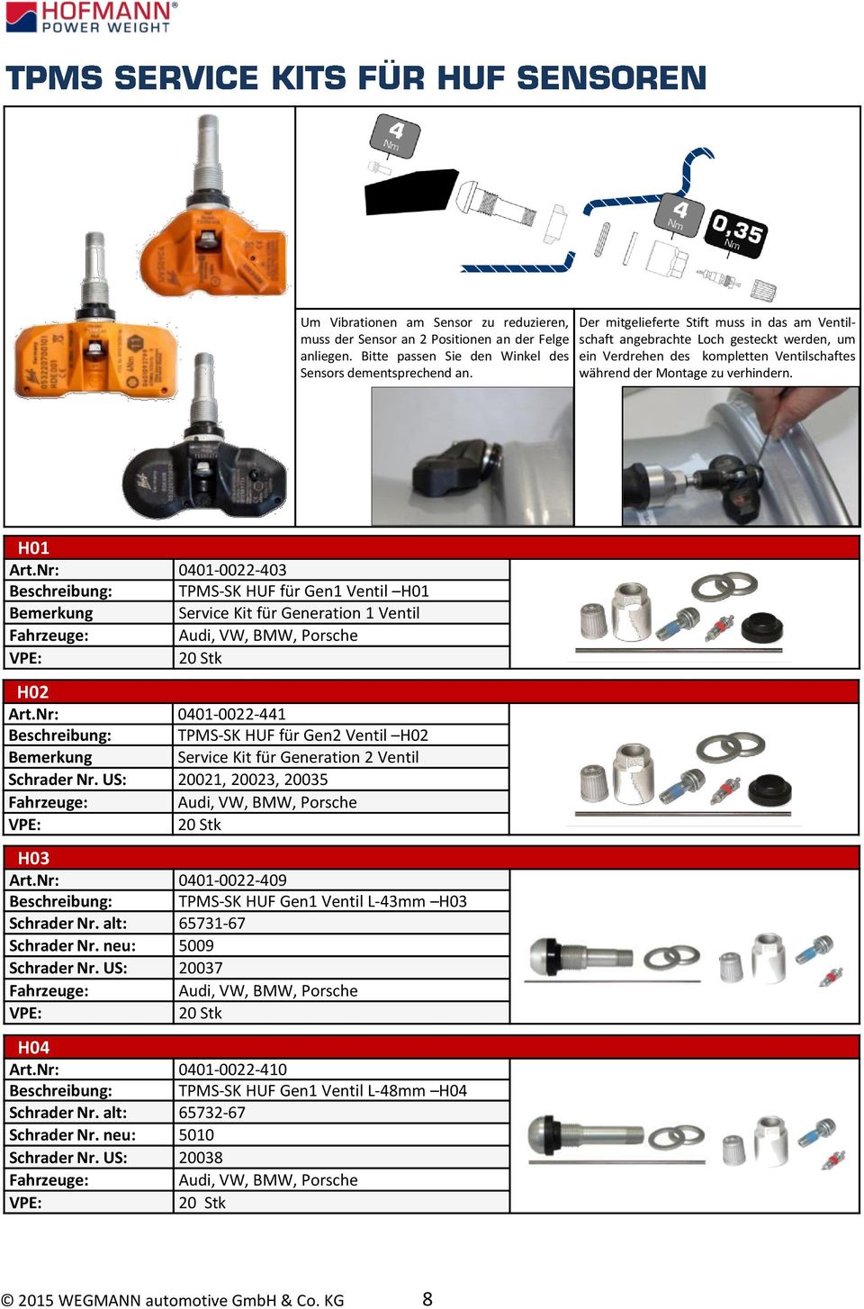 Nr: 0401-0022-403 Beschreibung: TPMS-SK HUF für Gen1 Ventil H01 Bemerkung Service Kit für Generation 1 Ventil Audi, VW, BMW, Porsche H02 Art.