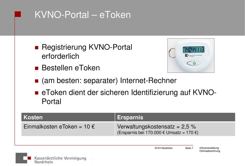 der sicheren Identifizierung auf KVNO- Portal Ersparnis Einmalkosten