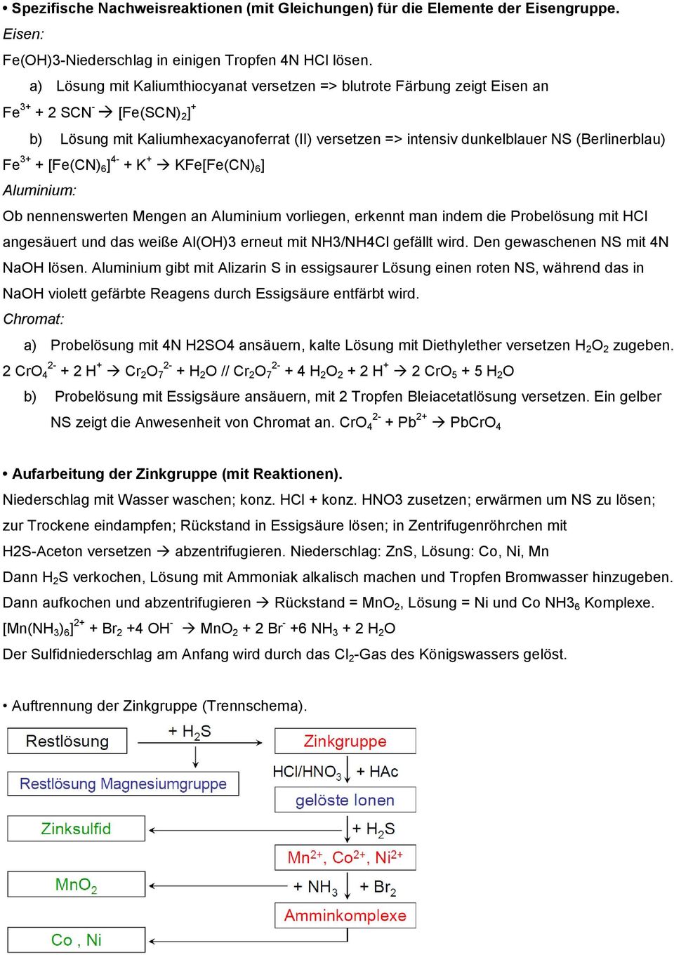 (Berlinerblau) Fe 3+ + [Fe(CN) 6 ] 4- + K + KFe[Fe(CN) 6 ] Aluminium: Ob nennenswerten Mengen an Aluminium vorliegen, erkennt man indem die Probelösung mit HCl angesäuert und das weiße Al(OH)3 erneut