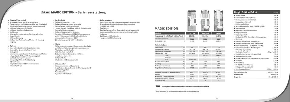 Modell 505 DB 545 DBM 545 EB Angebotspreis inkl. Magic Edition Paket 23.298,- 26.098,- 26.