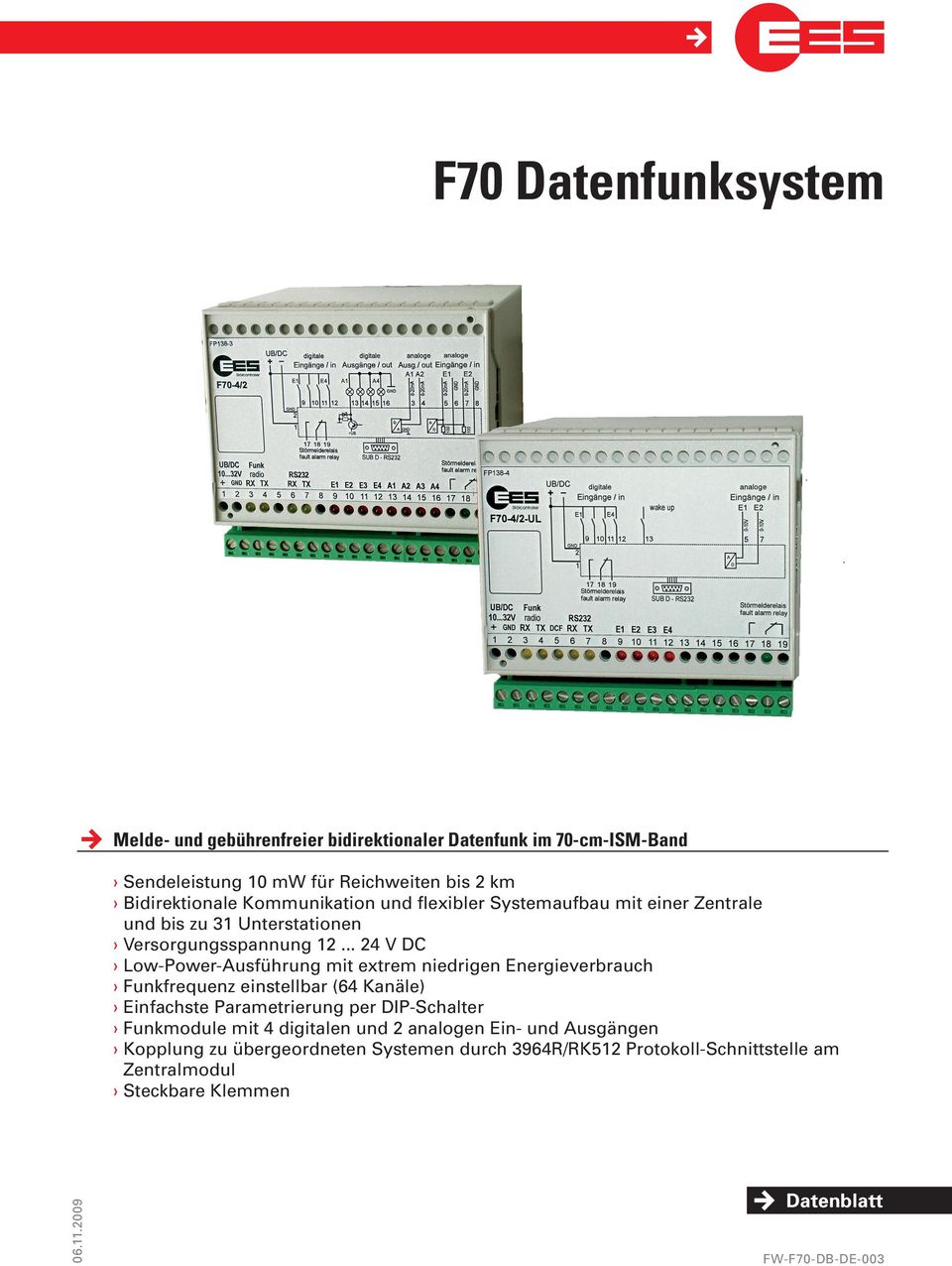 .. 24 V DC Low-Power-Ausführung mit extrem niedrigen Energieverbrauch Funkfrequenz einstellbar (64 Kanäle) Einfachste Parametrierung per DIP-Schalter