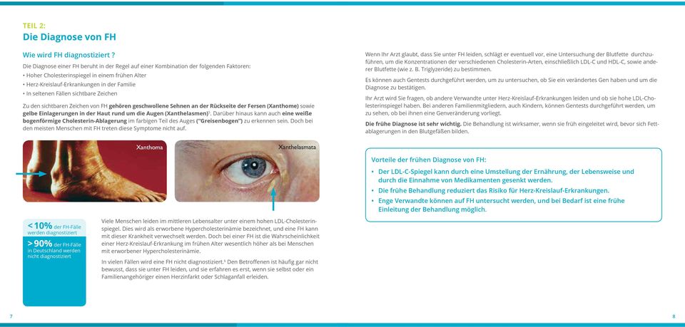 sichtbare Zeichen Zu den sichtbaren Zeichen von FH gehören geschwollene Sehnen an der Rückseite der Fersen (Xanthome) sowie gelbe Einlagerungen in der Haut rund um die Augen (Xanthelasmen) 5.