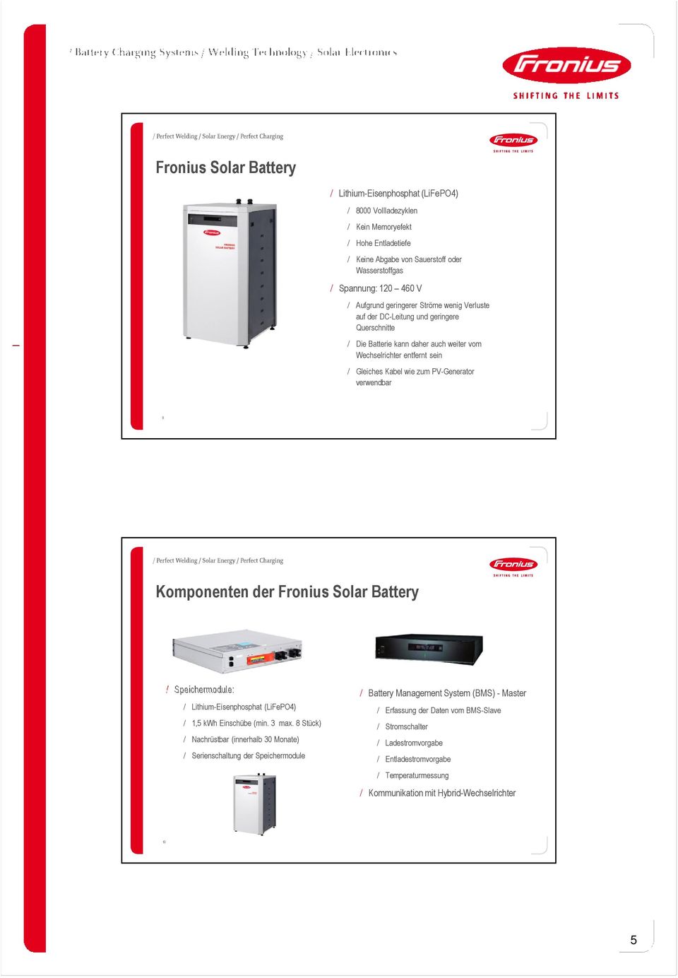 9 Komponenten der Fronius Solar Battery / Speichermodule: / Lithium-Eisenphosphat (LiFePO4) / 1,5 kwh Einschübe (min. 3 max.