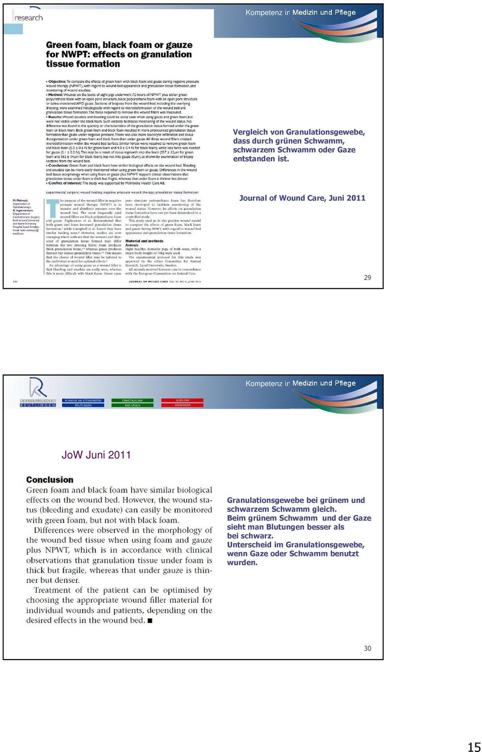 Journal of Wound Care, Juni 2011 29 JoW Juni 2011 Granulationsgewebe bei grünem und