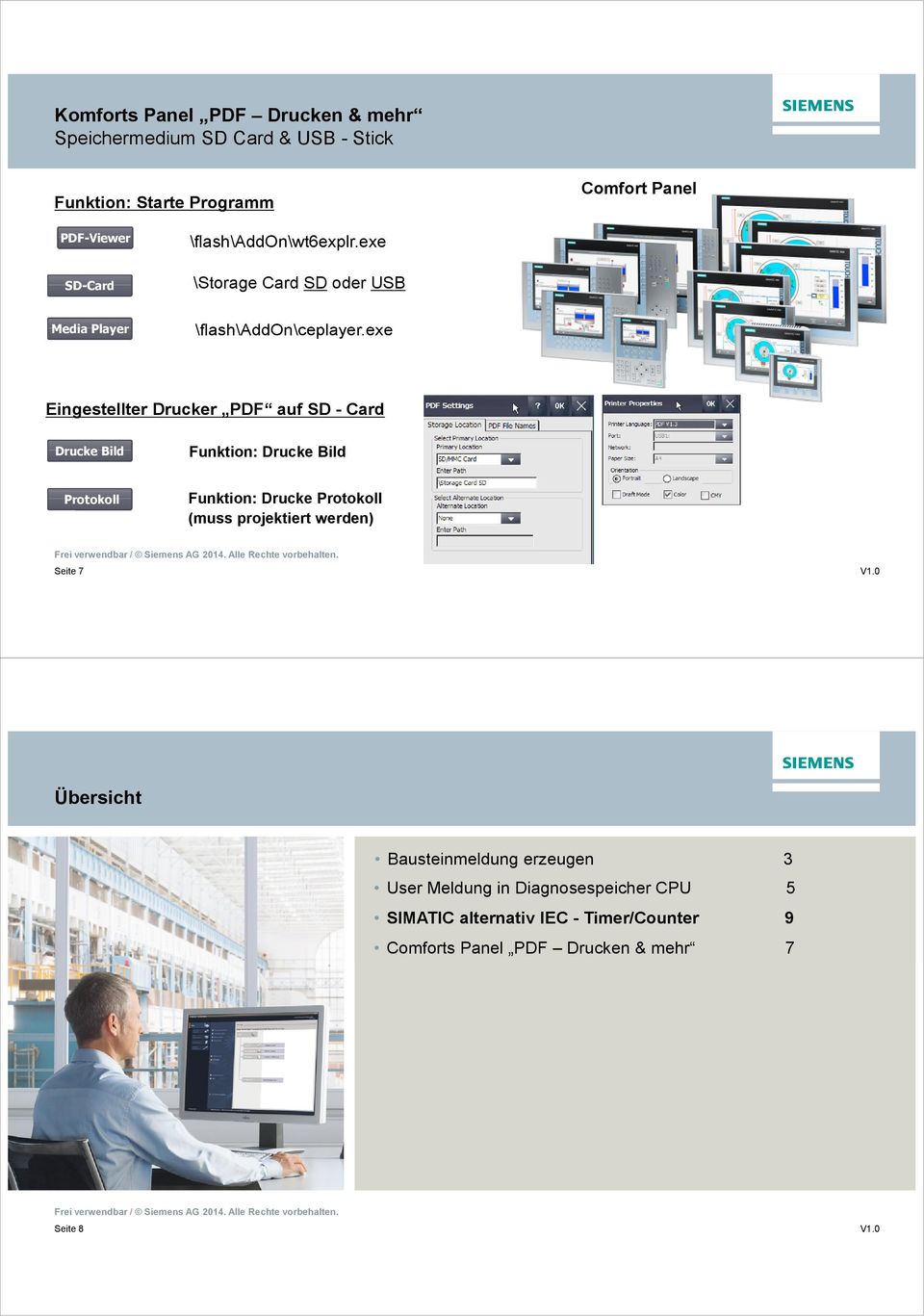 exe Eingestellter Drucker PDF auf SD - Card Drucke Bild Funktion: Drucke Bild Protokoll Funktion: Drucke Protokoll (muss projektiert