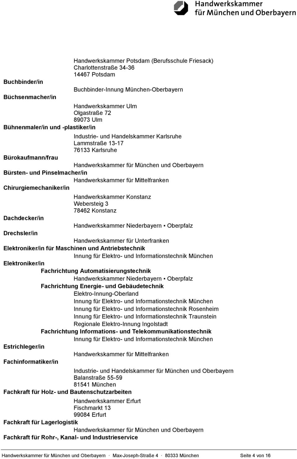 Webersteig 3 78462 Konstanz Dachdecker/in Drechsler/in Handwerkskammer für Unterfranken Elektroniker/in für Maschinen und Antriebstechnik Innung für Elektro- und Informationstechnik München