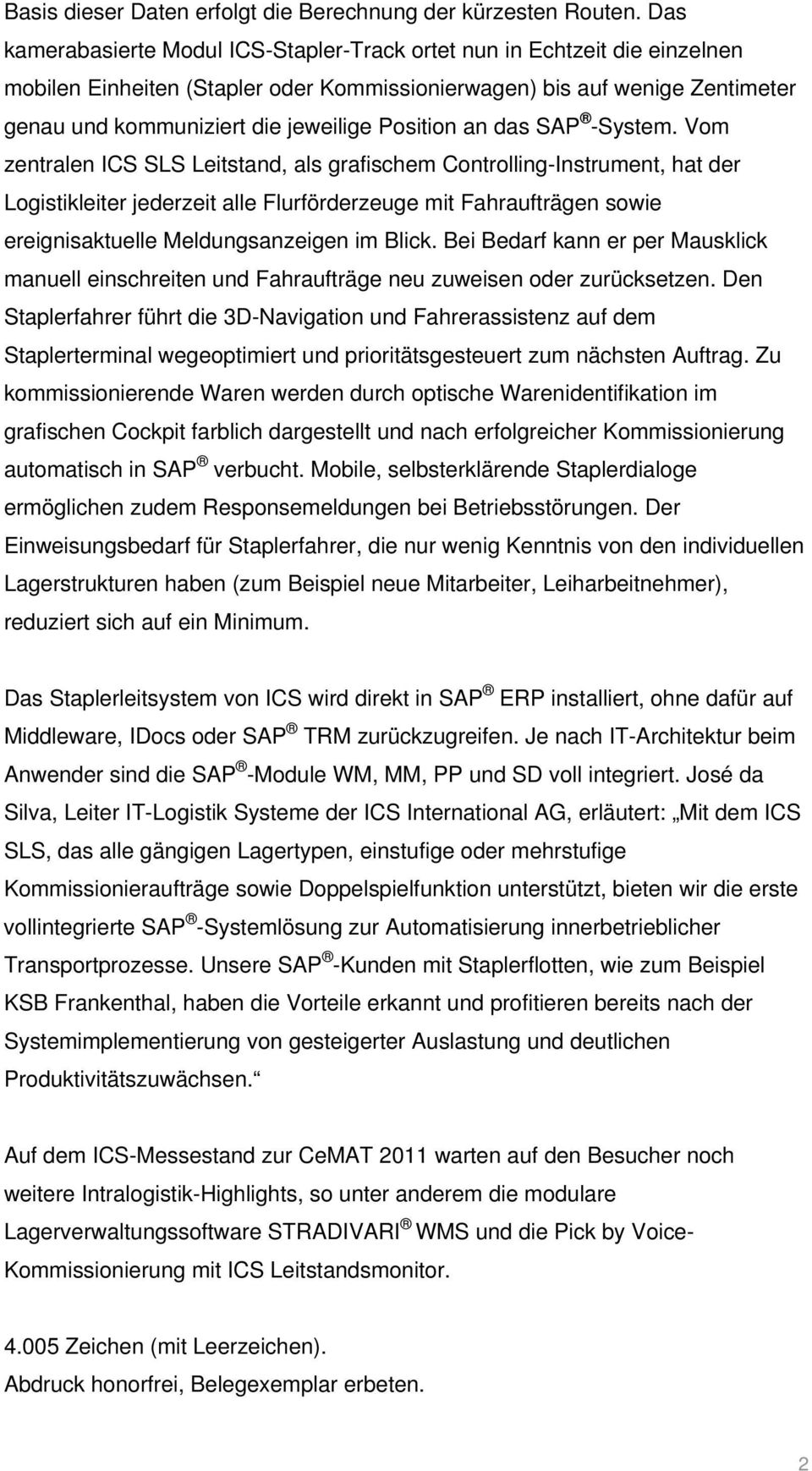Position an das SAP -System.