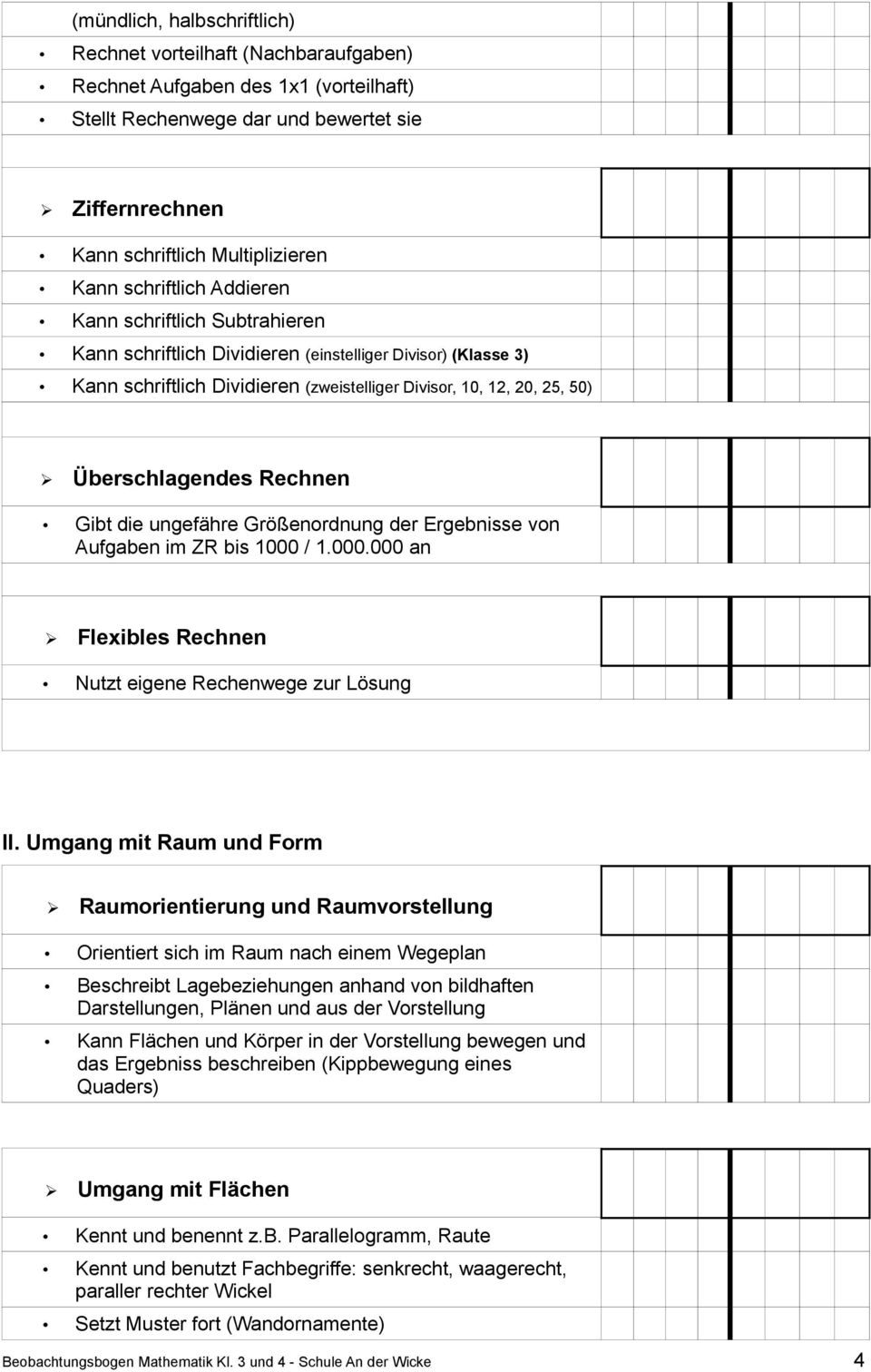 Überschlagendes Rechnen Gibt die ungefähre Größenordnung der Ergebnisse von Aufgaben im ZR bis 1000 / 1.000.000 an Flexibles Rechnen Nutzt eigene Rechenwege zur Lösung II.