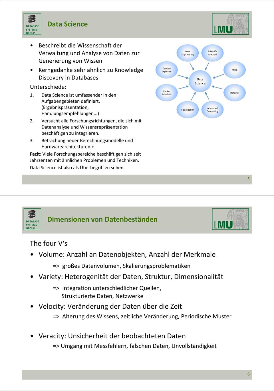 Versucht alle Forschungsrichtungen, die sich mit Datenanalyse und Wissensrepräsentation beschäftigen zu integrieren. 3. Betrachung neuer Berechnungsmodelle und Hardwarearchitekturen.