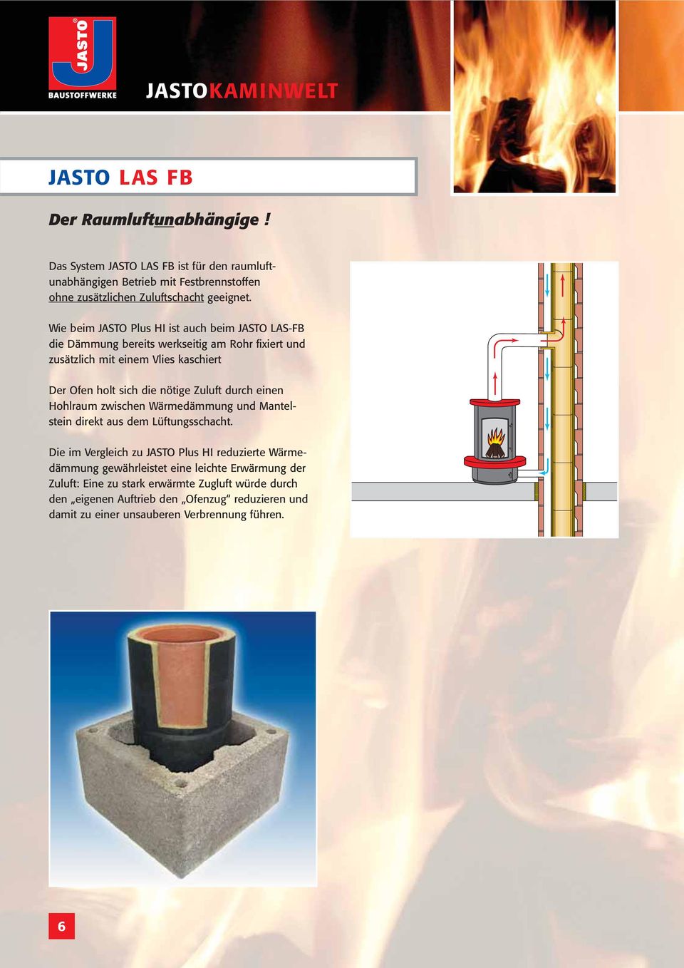 Wie beim JASTO Plus HI ist auch beim JASTO LAS-FB die Dämmung bereits werkseitig am Rohr fixiert und zusätzlich mit einem Vlies kaschiert Der Ofen holt sich die nötige