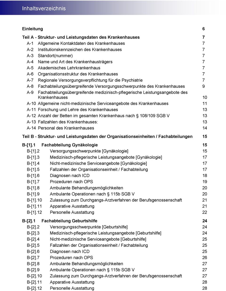 Psychiatrie 7 A-8 Fachabteilungsübergreifende Versorgungsschwerpunkte des Krankenhauses 9 A-9 Fachabteilungsübergreifende medizinisch-pflegerische Leistungsangebote des Krankenhauses 10 A-10