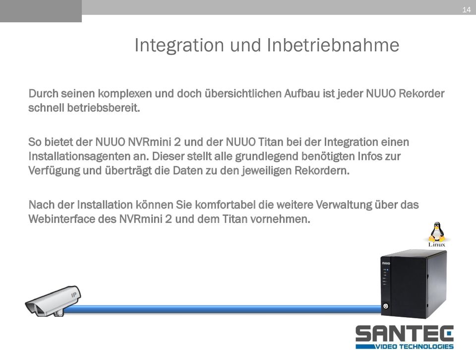 So bietet der NUUO NVRmini 2 und der NUUO Titan bei der Integration einen Installationsagenten an.