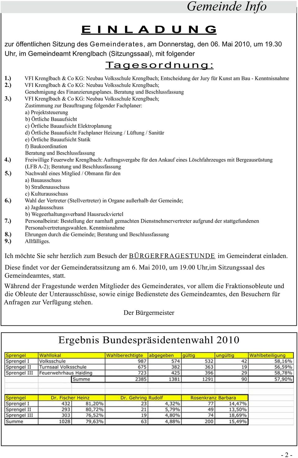 ) VFI Krenglbach & Co KG: Neubau Volksschule Krenglbach; Genehmigung des Finanzierungsplanes. Beratung und Beschlussfassung 3.