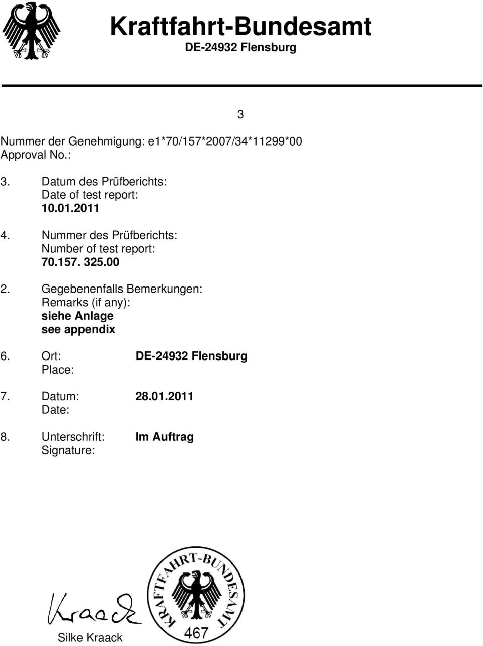 Nummer des Prüfberichts Number of test report 70.157. 325.00 2.