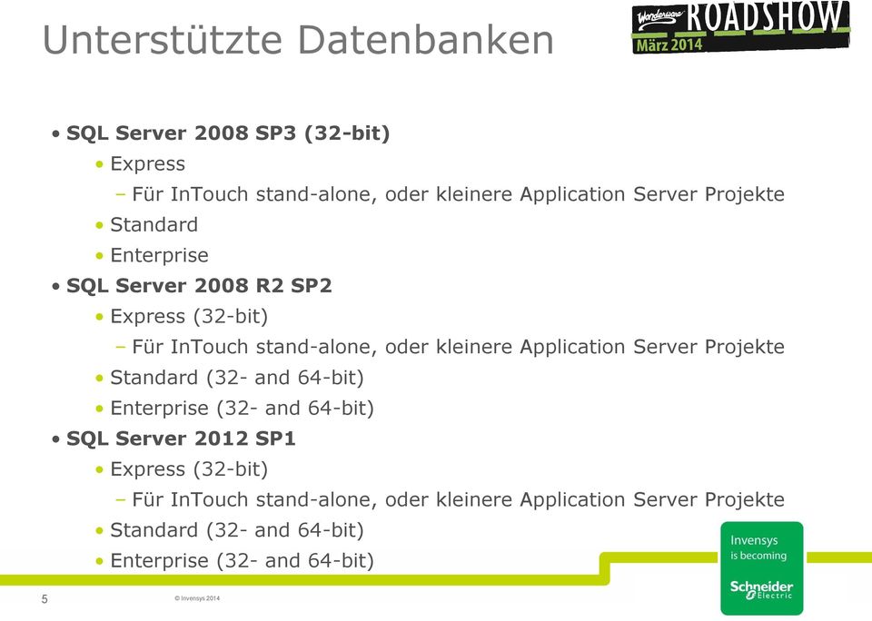 Application Server Projekte Standard (32- and 64-bit) Enterprise (32- and 64-bit) SQL Server 2012 SP1 Express