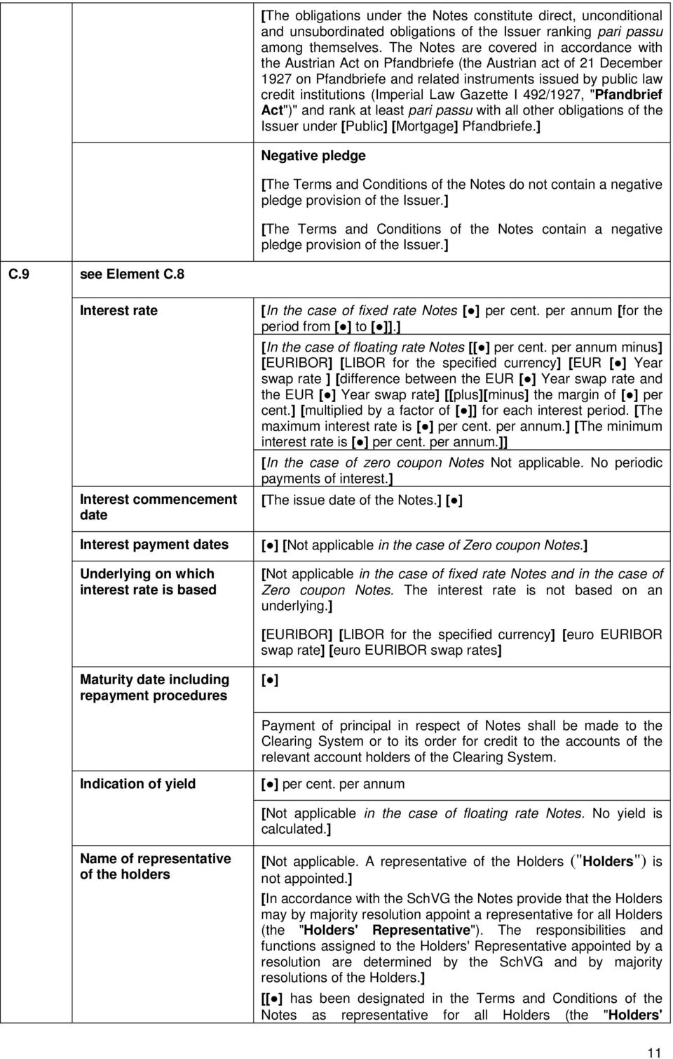 (Imperial Law Gazette I 492/1927, "Pfandbrief Act")" and rank at least pari passu with all other obligations of the Issuer under [Public] [Mortgage] Pfandbriefe.