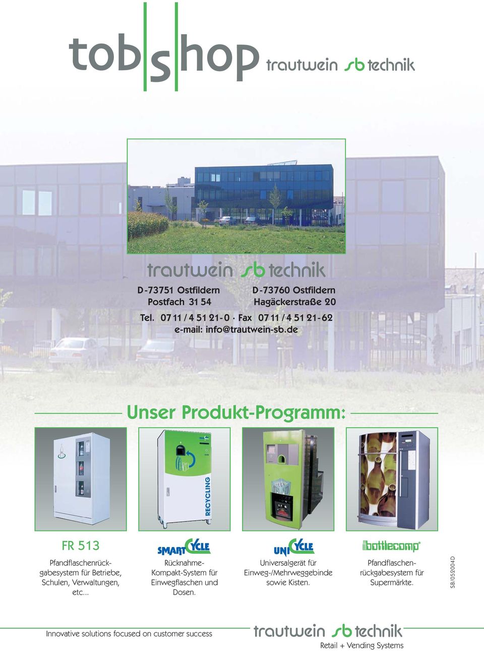 de Unser Produkt-Programm: FR 513 Pfandflaschenrückgabesystem für Betriebe, Schulen, Verwaltungen, etc.