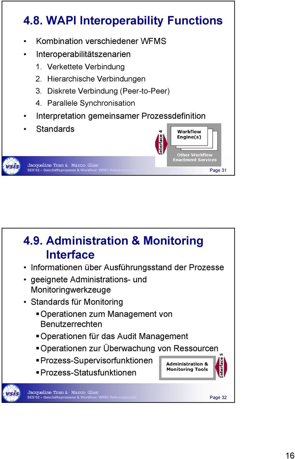 Administration & Monitoring Interface Informationen über Ausführungsstand der Prozesse geeignete Administrations- und Monitoringwerkzeuge Standards für