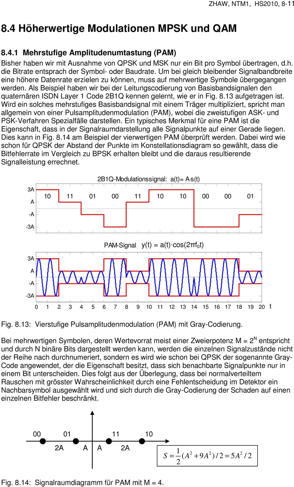 Als Beispiel haben wir bei der Leitungscodierung von Basisbandsignalen den quaternären ISDN Layer 1 Code 2B1Q kennen gelernt, wie er in Fig. 8.13 aufgetragen ist.