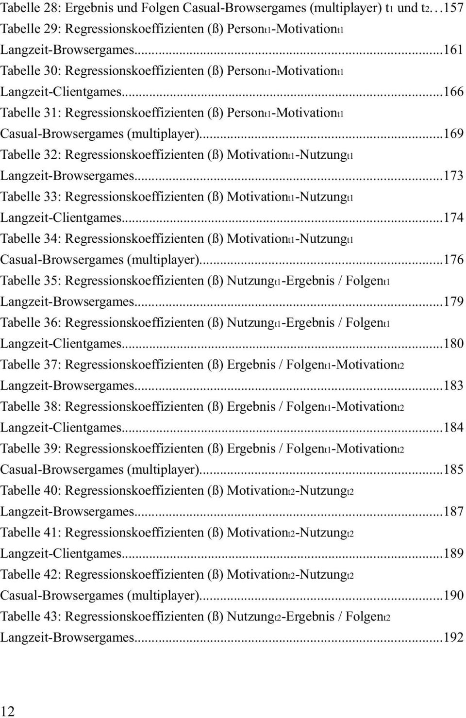 ..169 Tabelle 32: Regressionskoeffizienten (ß) Motivationt1-Nutzungt1 Langzeit-Browsergames...173 Tabelle 33: Regressionskoeffizienten (ß) Motivationt1-Nutzungt1 Langzeit-Clientgames.
