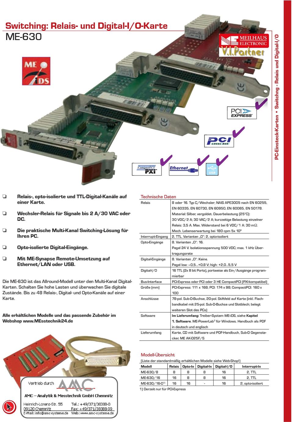 Mit ME-Synapse Remote-Umsetzung auf Ethernet/LAN oder USB. Die ME-630 ist das Allround-Modell unter den Multi-Kanal Digital- Karten. Schalten Sie hohe Lasten und überwachen Sie digitale Zustände.