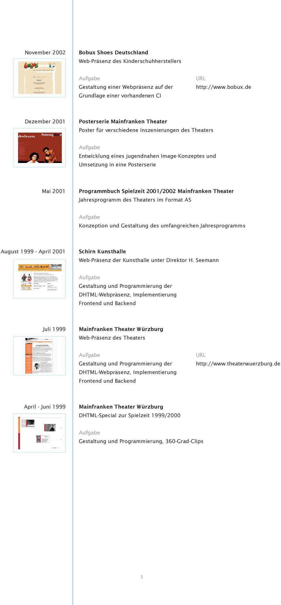 Programmbuch Spielzeit 2001/2002 Mainfranken Theater Jahresprogramm des Theaters im Format A5 Konzeption und Gestaltung des umfangreichen Jahresprogramms August 1999 - April 2001 Schirn Kunsthalle