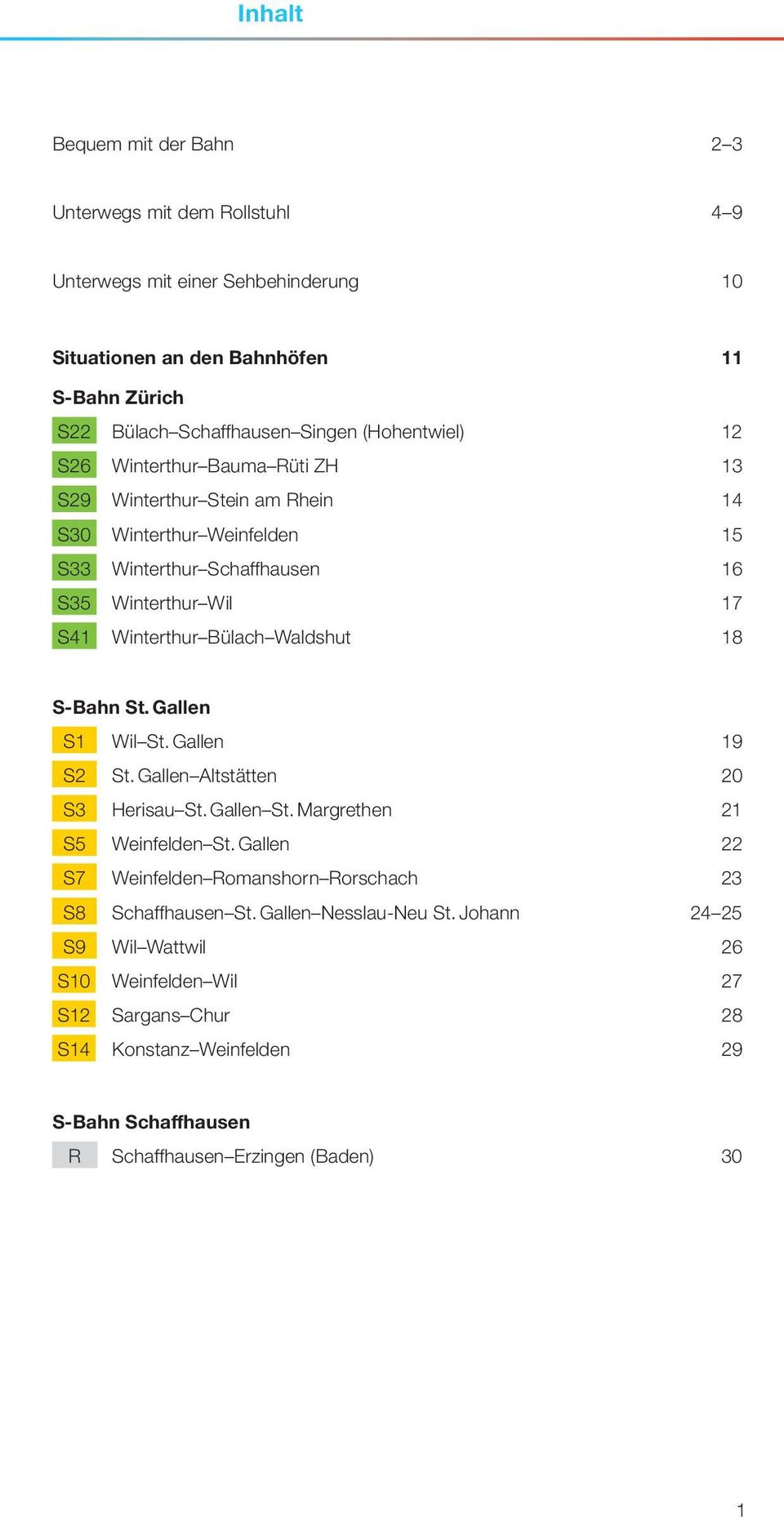 S-Bahn St. Gallen S1 Wil St. Gallen 19 S2 St. Gallen Altstätten 20 S3 Herisau St. Gallen St. Margrethen 21 S5 Weinfelden St.