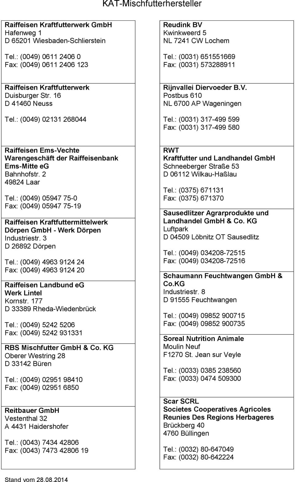 : (0031) 317-499 599 Fax: (0031) 317-499 580 Raiffeisen Ems-Vechte Warengeschäft der Raiffeisenbank Ems-Mitte eg Bahnhofstr. 2 49824 Laar Tel.