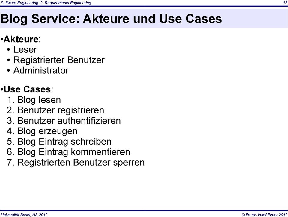 Registrierter Benutzer Administrator Use Cases: 1. Blog lesen 2.