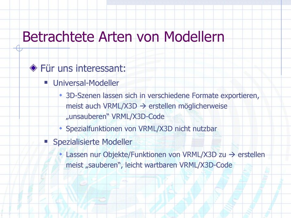 unsauberen VRML/X3D-Code Spezialfunktionen von VRML/X3D nicht nutzbar Spezialisierte