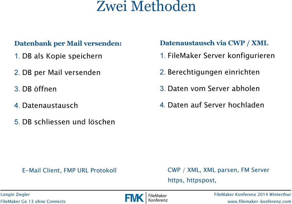 DB schliessen und löschen E-Mail Client, FMP URL Protokoll Datenaustausch via CWP / XML 1.