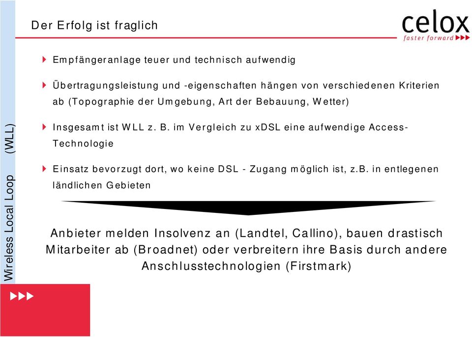 bauung, Wetter) Wireless Local Loop (WLL) Insgesamt ist WLL z. B.