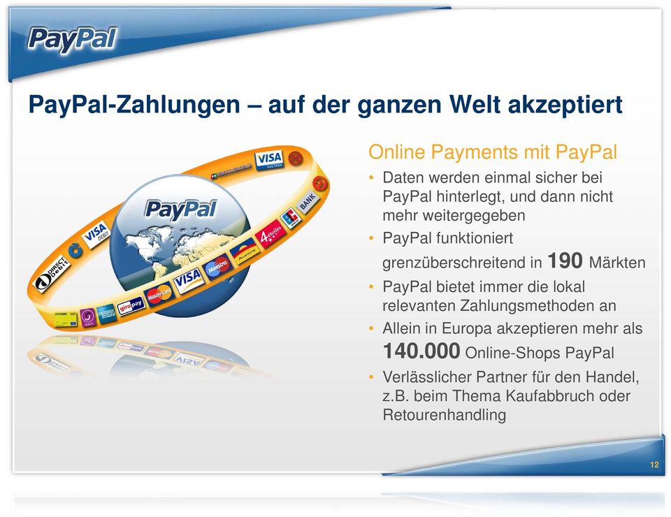 PayPal bietet immer die lokal relevanten Zahlungsmethoden an Allein in Europa akzeptieren mehr als 140.