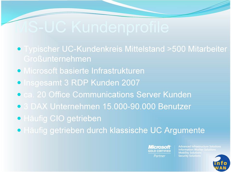2007 ca. 20 Office Communications Server Kunden 3 DAX Unternehmen 15.000-90.