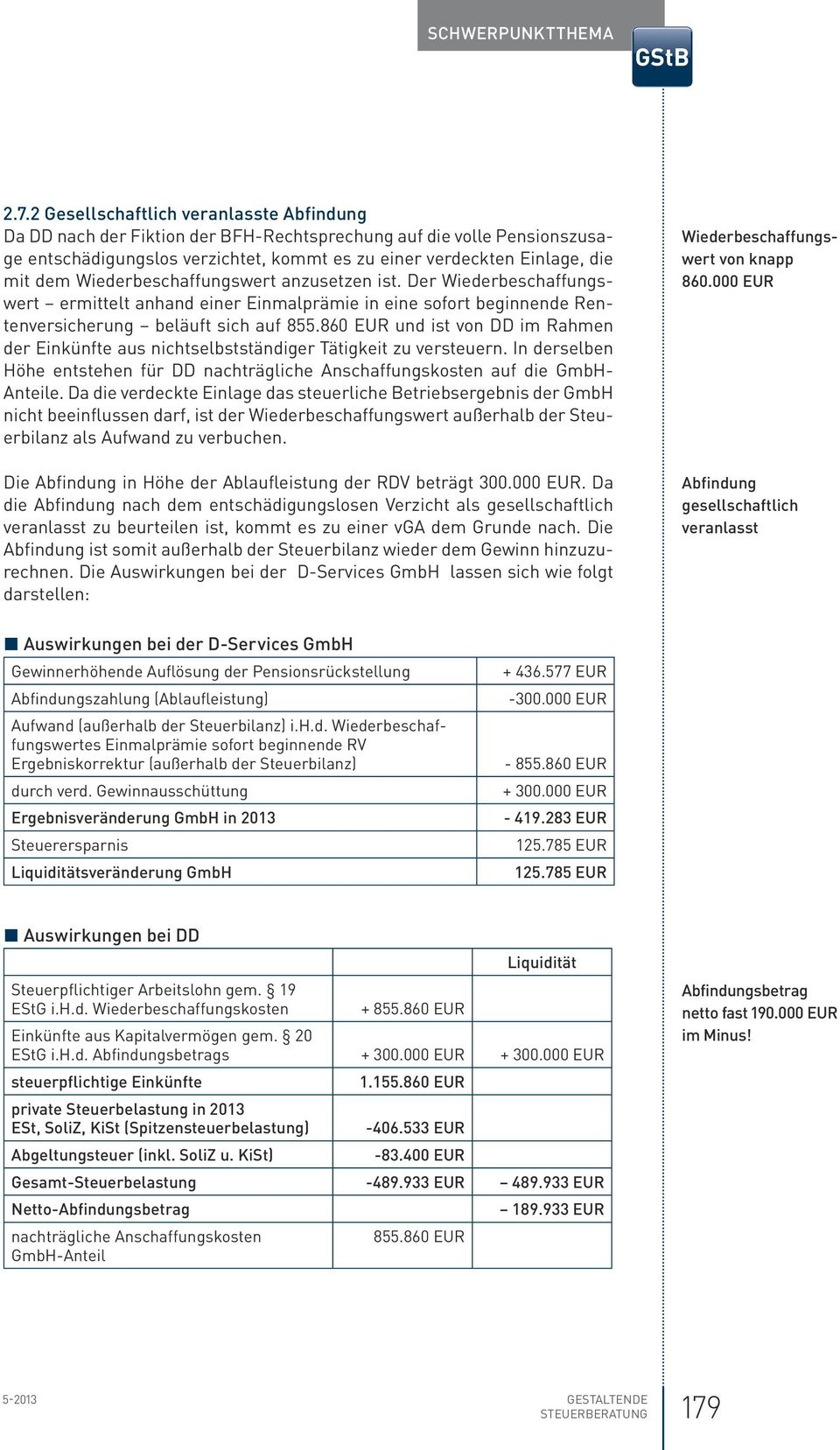 860 EUR und ist von DD im Rahmen der Einkünfte aus nichtselbstständiger Tätigkeit zu versteuern. In derselben Höhe entstehen für DD nachträgliche Anschaffungskosten auf die GmbH- Anteile.