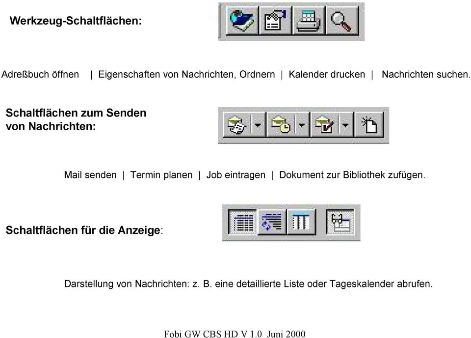 Schaltflächen zum Senden von Nachrichten: Mail senden Termin planen Job eintragen