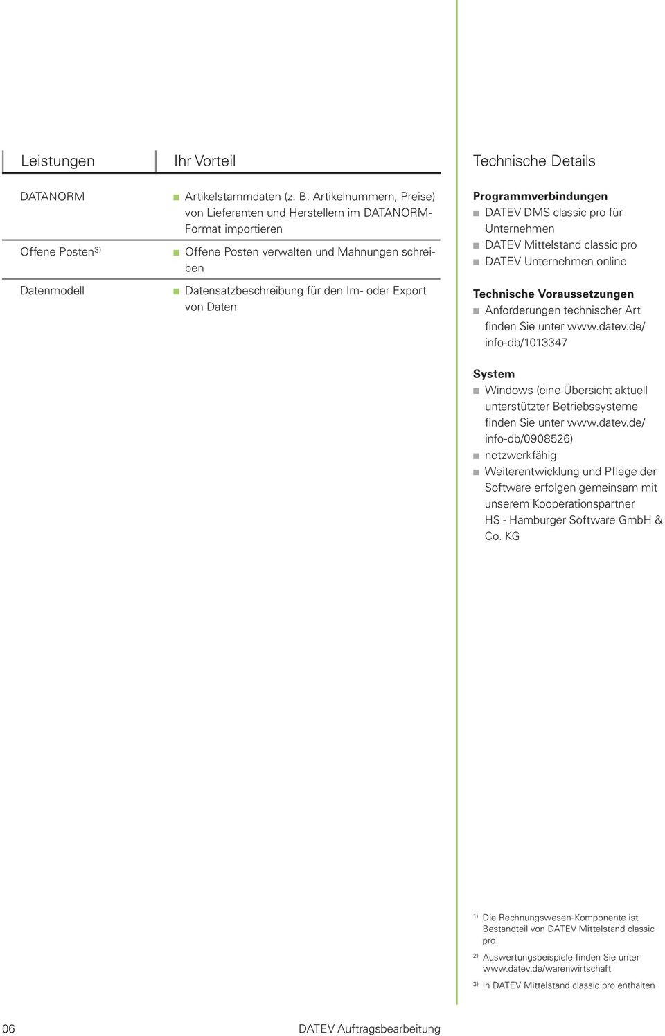 Programmverbindungen DATEV DMS classic pro für Unternehmen DATEV Mittelstand classic pro DATEV Unternehmen online Technische Voraussetzungen Anforderungen technischer Art finden Sie unter www.datev.