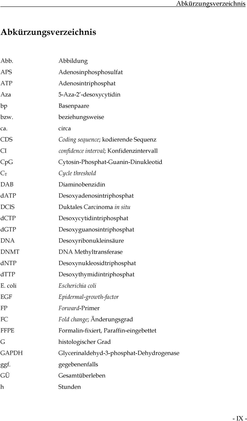 Diaminobenzidin Desoxyadenosintriphosphat Duktales Carcinoma in situ Desoxycytidintriphosphat Desoxyguanosintriphosphat Desoxyribonukleinsäure DNA