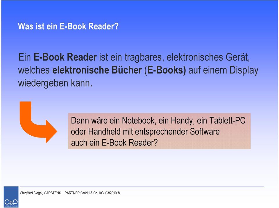 elektronische Bücher (E-Books) auf einem Display wiedergeben kann.