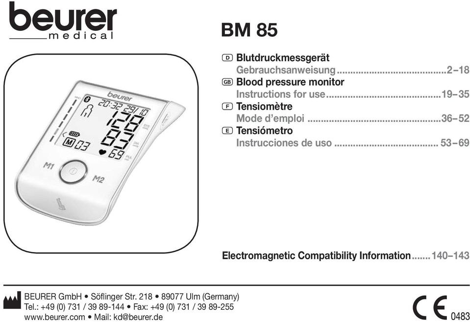 ..36 52 E Tensiómetro Instrucciones de uso... 53 69 Electromagnetic Compatibility Information.