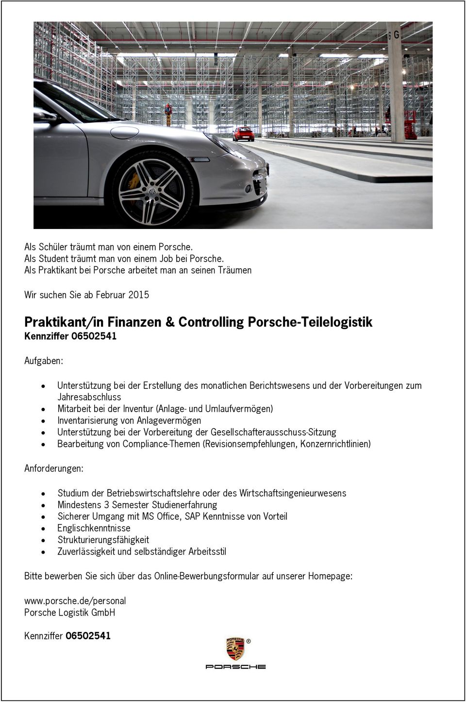 Praktikantin Porsche Teilelogistik Betriebsleitung Kennziffer Pdf