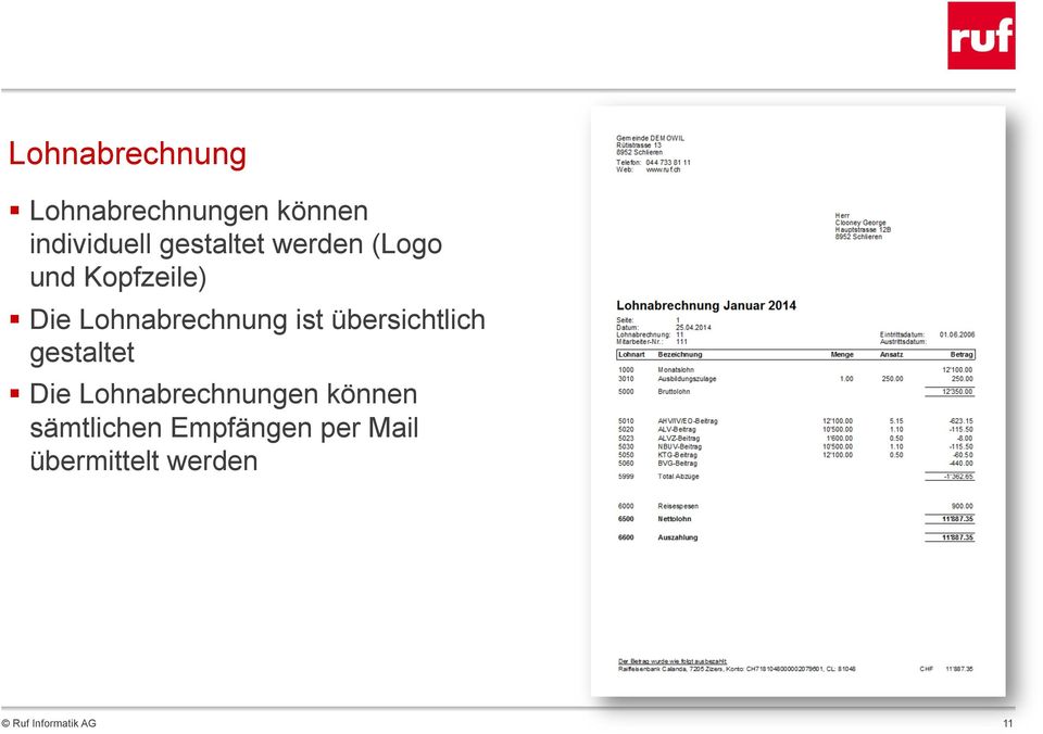 Lohnabrechnung ist übersichtlich gestaltet Die