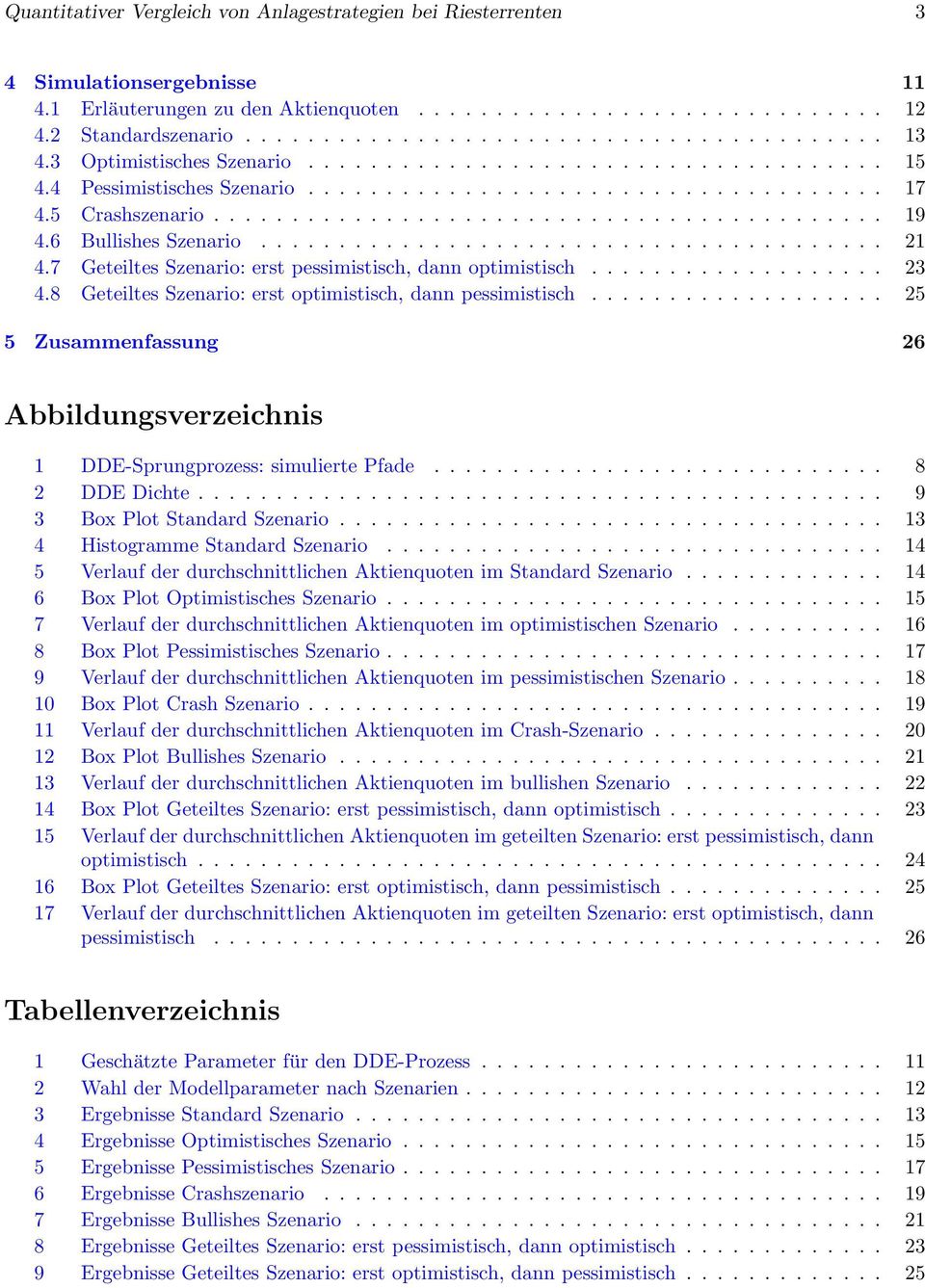 25 5 Zusammenfassung 26 Abbildungsverzeichnis 1 DDE-Sprungprozess: simulierte Pfade 8 2 DDE Dichte 9 3 Box Plot Standard Szenario 13 4 Histogramme Standard Szenario 14 5 Verlauf der