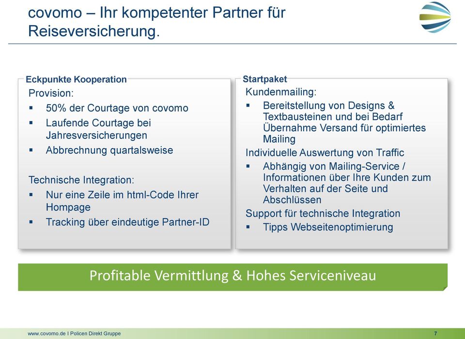 html-code Ihrer Hompage Tracking über eindeutige Partner-ID Startpaket Kundenmailing: Bereitstellung von Designs & Textbausteinen und bei Bedarf Übernahme Versand für