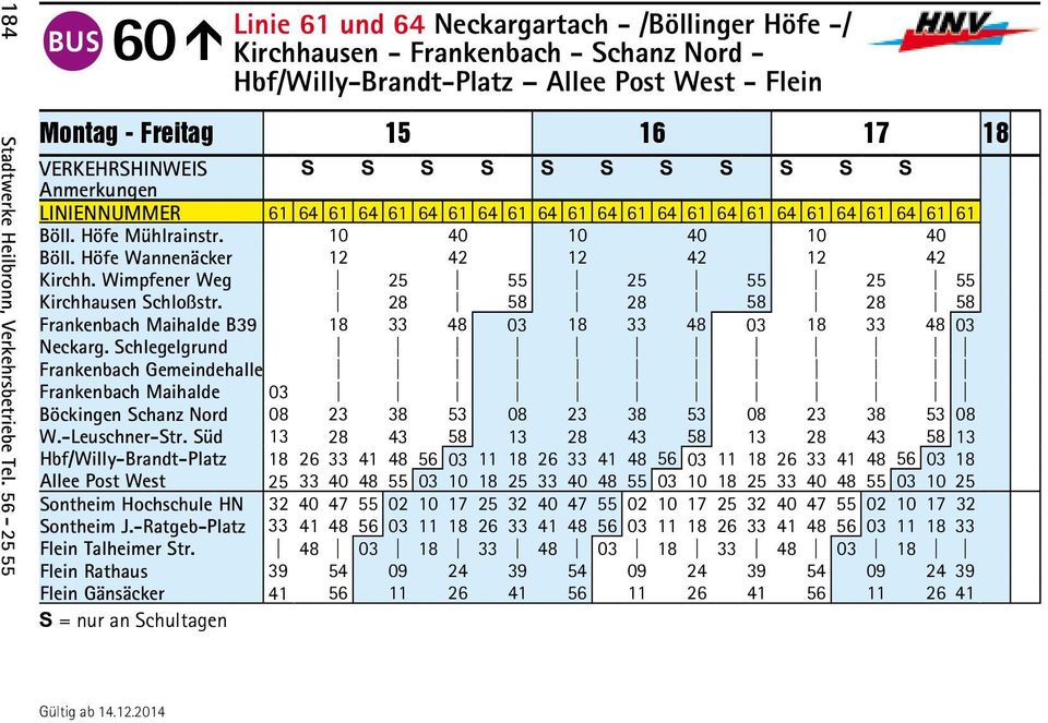 10 40 10 40 10 40 Böll. Höfe Wannenäcker 12 42 12 42 12 42 Kirchh. Wimpfener Weg 25 55 25 55 25 55 Kirchhausen Schloßstr.