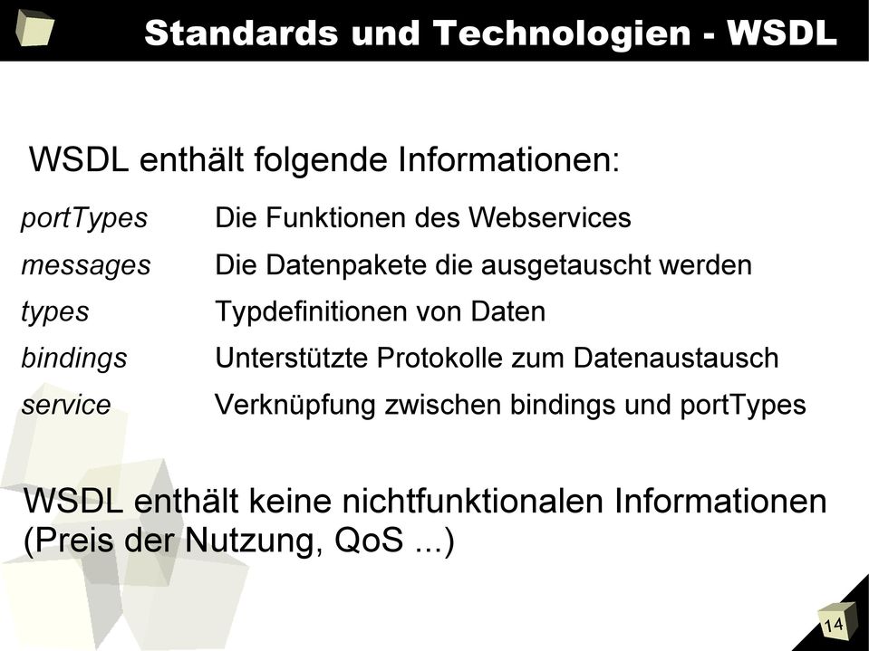 Typdefinitionen von Daten bindings Unterstützte Protokolle zum Datenaustausch service