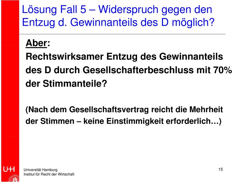 Aber: Rechtswirksamer Entzug des Gewinnanteils des D durch