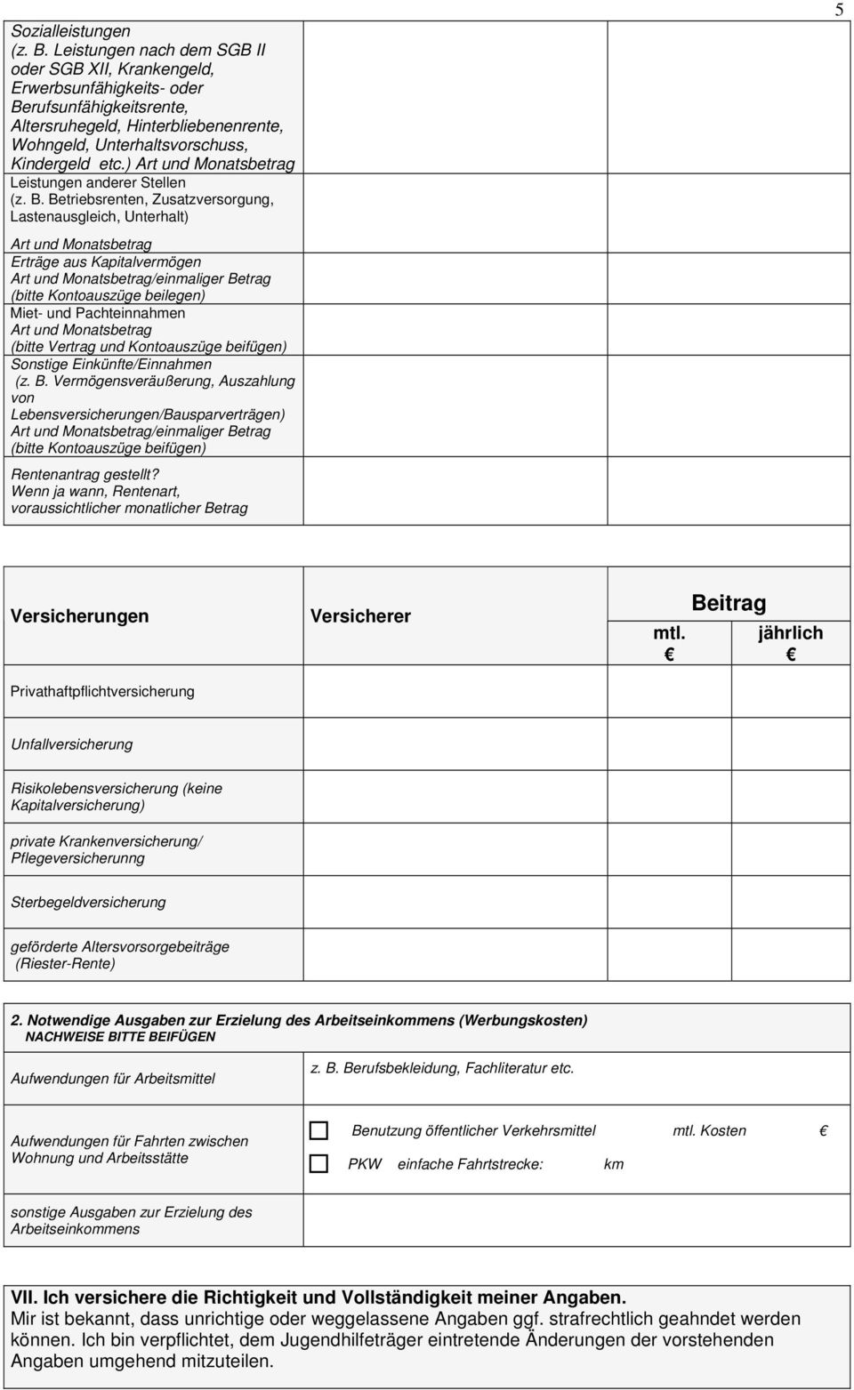 ) Art und Monatsbetrag Leistungen anderer Stellen (z. B.