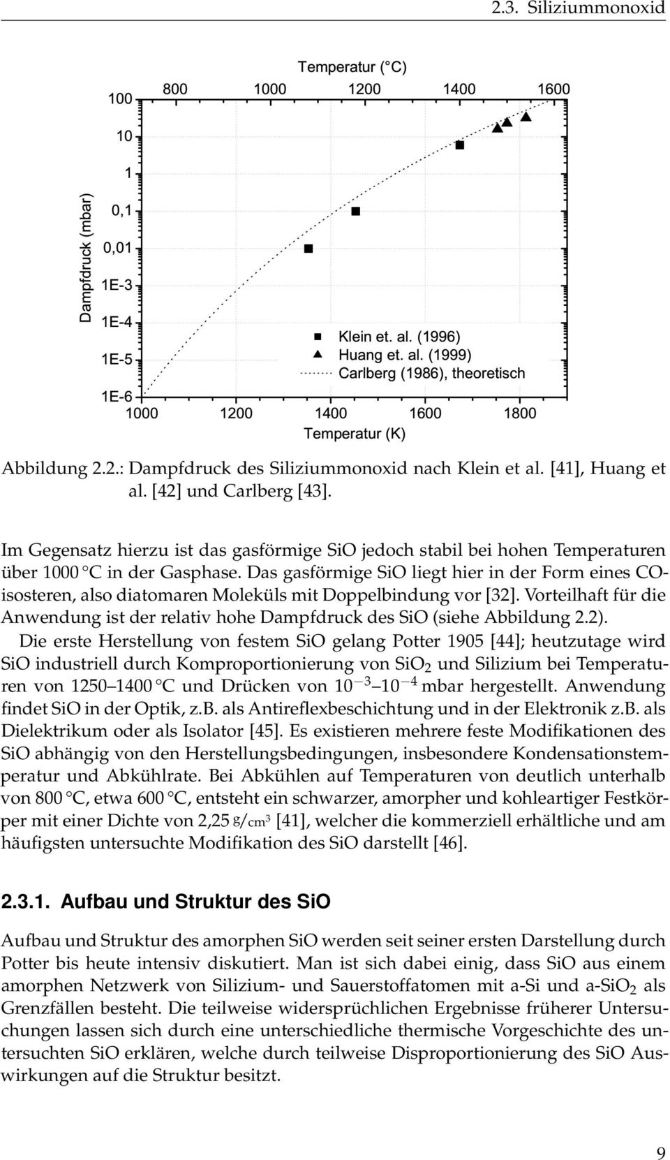 [42] und Carlberg [43]. Im Gegensatz hierzu ist das gasförmige SiO jedoch stabil bei hohen Temperaturen über 1000 C in der Gasphase.