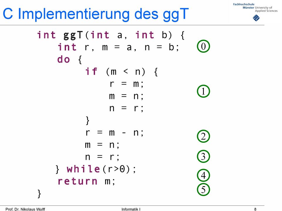 r; } r = m - n; m = n; n = r; } while(r>0); return m;